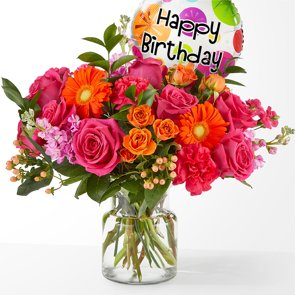 Fiesta Bouquet with Birthday Balloon – Albertsons Floral #3195, Meridian ID