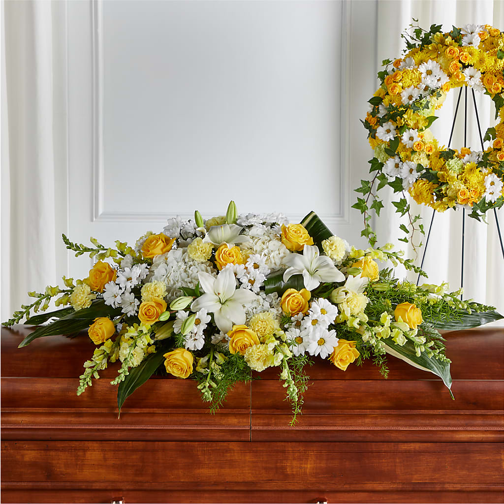 Golden Harmony Casket Spray – Albertsons Floral #3195, Meridian ID
